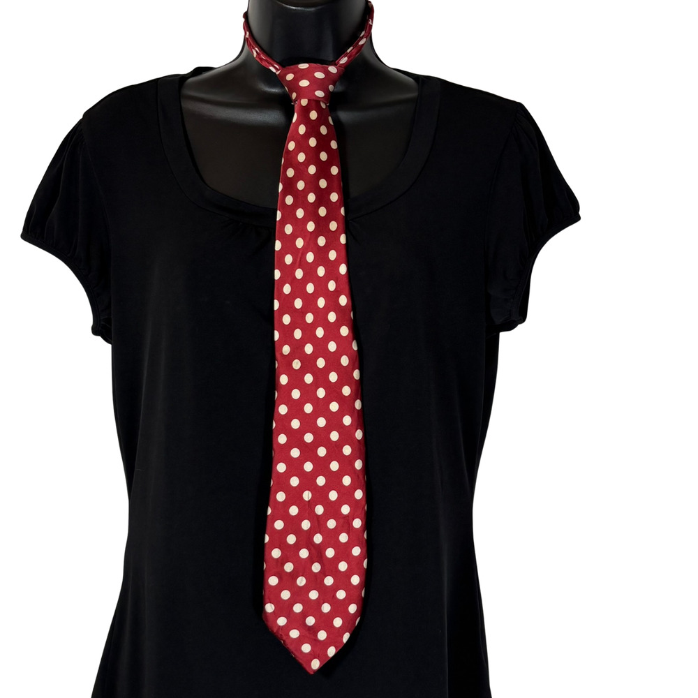 Vintage Polka Dot Silk Zipper Tie Pre-Tied Necktie Retro Preppy Red White